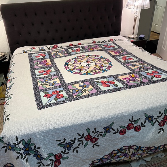 limited Edition Quilt Other - Limited Edition Quilt Floral And Dragonfly Stain Glass Window Style King Size